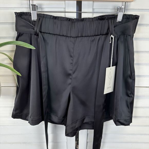 New‎ Joie Black Satin Short Elastic Waist Pull On Tie Front Belt Size 10 - Picture 2 of 6